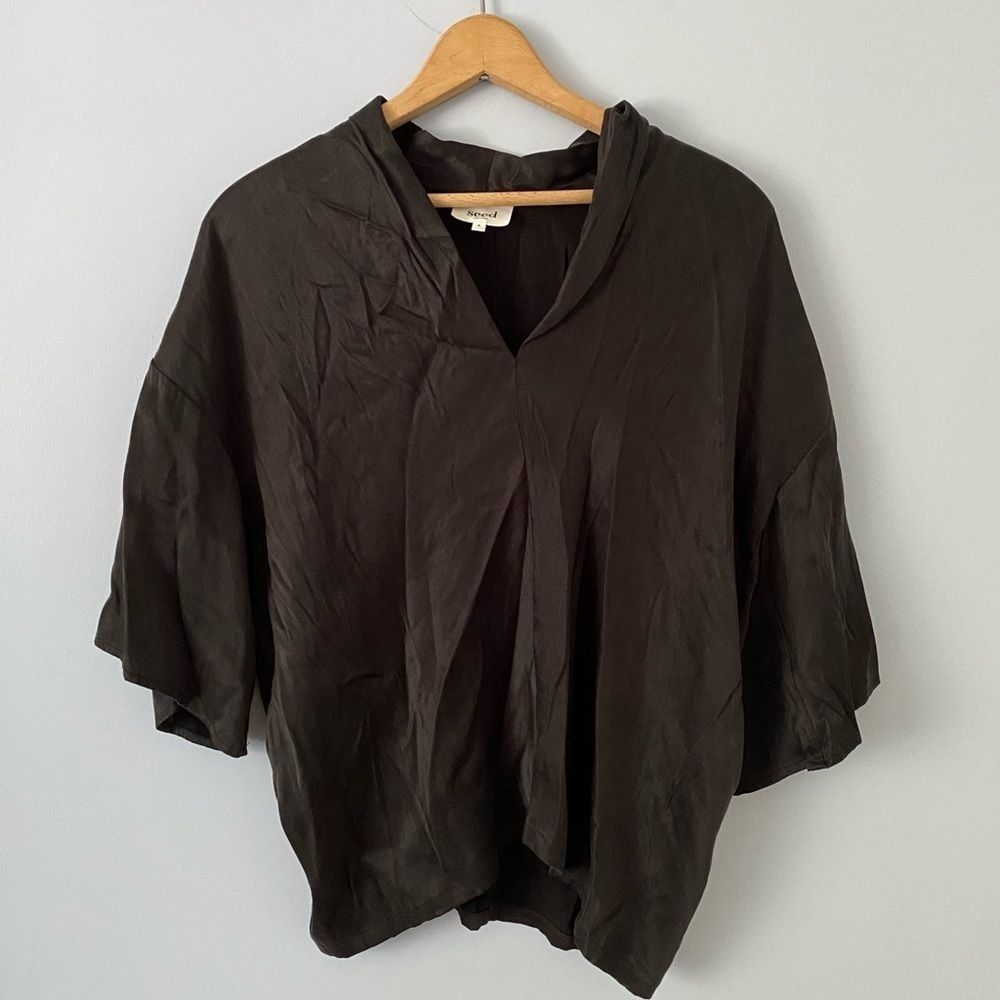 Seed Heritage Top Women's Size 8 Black 3/4 Sleeve Lyocell & Viscose Blend V Neck